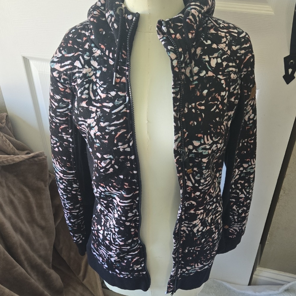 Roxy Women's Zip Up Hoodie Jacket Abstract Print Black Size M